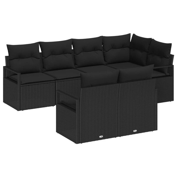 vidaXL Tuinbankenset met kussen met opslag 7 pcs Zwart poly rattan