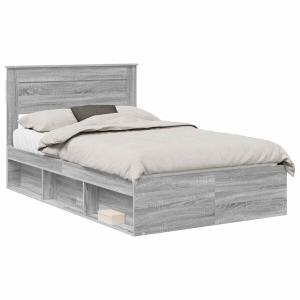 vidaXL Bedframe Grijs Sonoma 120 x 190 cm Massief grenenhout