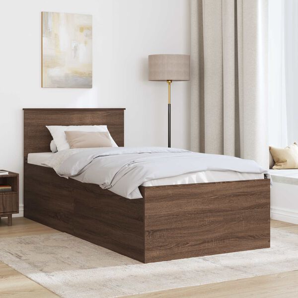 vidaXL Bedframe met hoofdeinde Bruin Eiken 90 x 190 cm Bewerkt hout