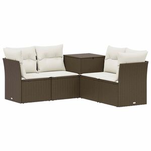 vidaXL Bankstel 5 st Bruin en Cr&egrave;me Wit Poly Rattan en Staal