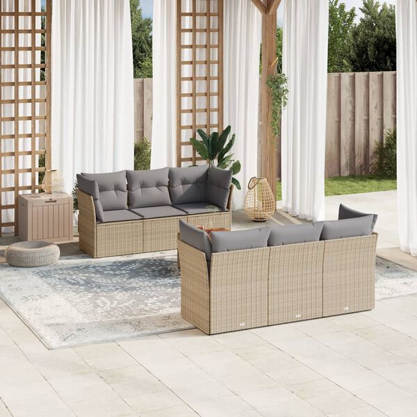 vidaXL 7-delige Loungeset met kussens poly rattan beige