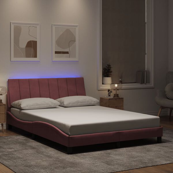 vidaXL Bedframe met LED zonder matras "Hanko" fluweel roze 140x200 cm