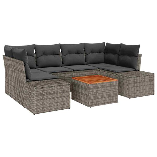vidaXL Tuin Sofa Set met kussen 7 pcs Grijs Poly riet