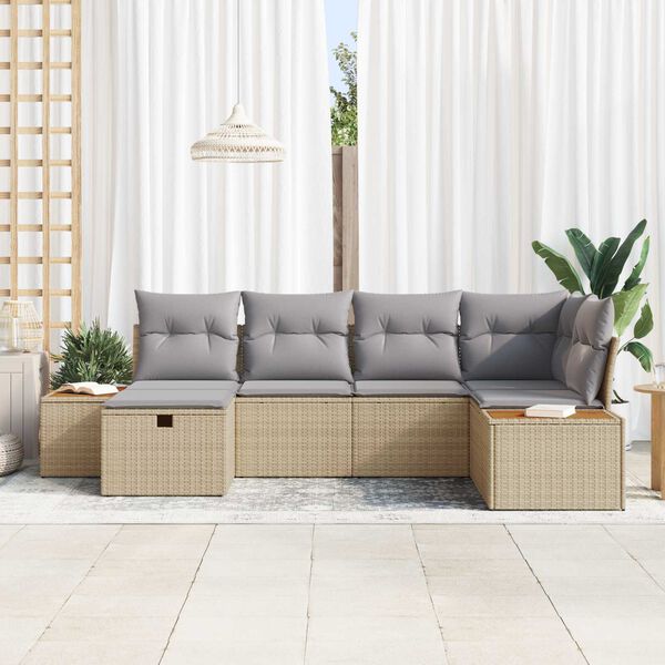vidaXL Tuin Sofa Set met kussen met opslag Beige poly rattan