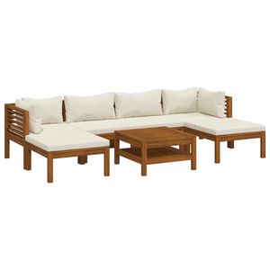 vidaXL 7-delige Loungeset met cr&egrave;mekleurige kussens massief acaciahout