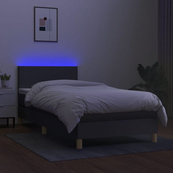 vidaXL Boxspring met matras en LED stof donkergrijs 100x200 cm