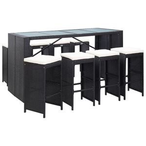 vidaXL 9-delige Tuinbarset poly rattan zwart