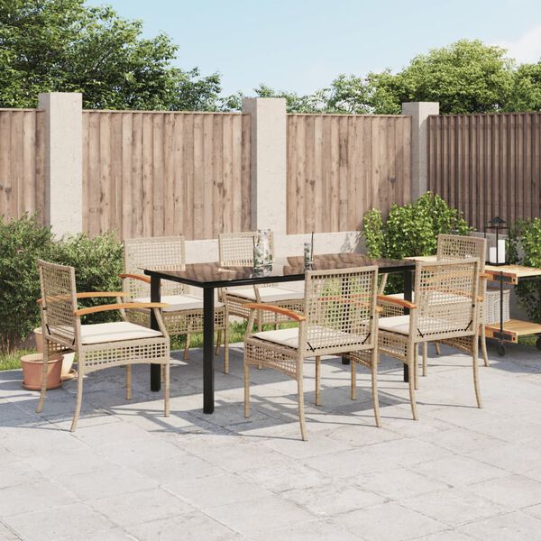 vidaXL 7-delige Tuinset met kussens poly rattan beige