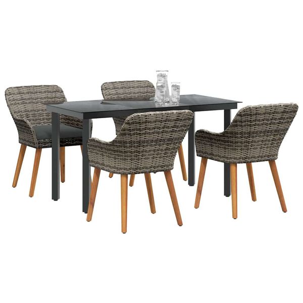 vidaXL Tuin eettafelset met kussen 5 pcs Grijs poly rattan