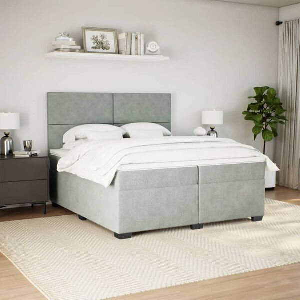 vidaXL Boxspring met matras fluweel lichtgrijs 200x200 cm
