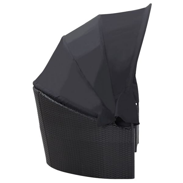 vidaXL Loungebank met luifel poly rattan zwart
