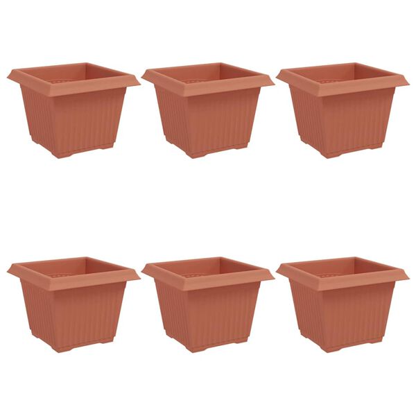 vidaXL Vierkante Bloempot 6 pcs Baksteenrood 23 x 23 x 17,5 cm