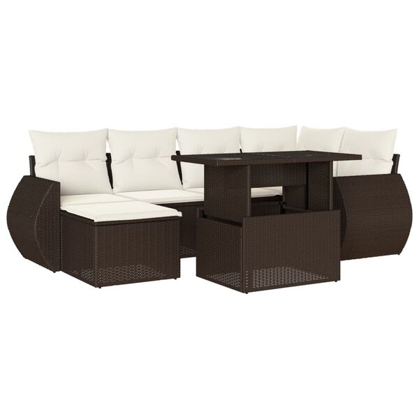 vidaXL 7-delige Loungeset met kussens poly rattan bruin