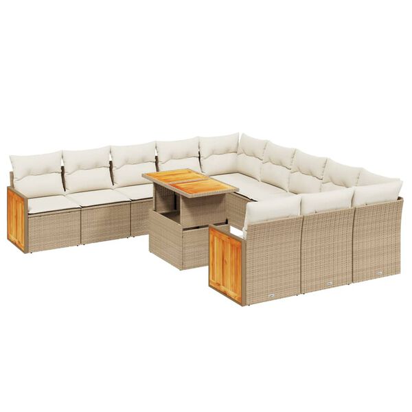 vidaXL 11-delige Tuinset met kussens poly rattan beige