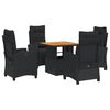 vidaXL 5-delige Tuinset met kussens poly rattan zwart