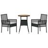 vidaXL Tuin eettafelset 3 pcs Zwart poly rattan