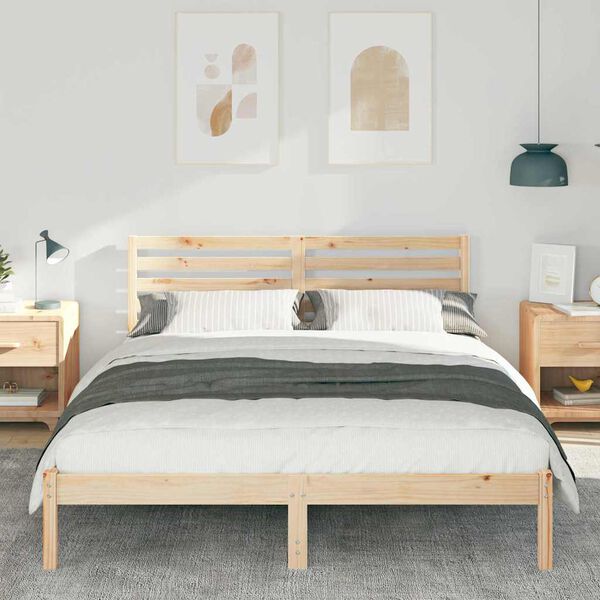 vidaXL Bedframe met hoofdeinde Bruin 150 x 200 cm Massief grenenhout