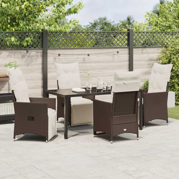 vidaXL Tuin eettafelset met kussen 5 pcs Bruin poly rattan