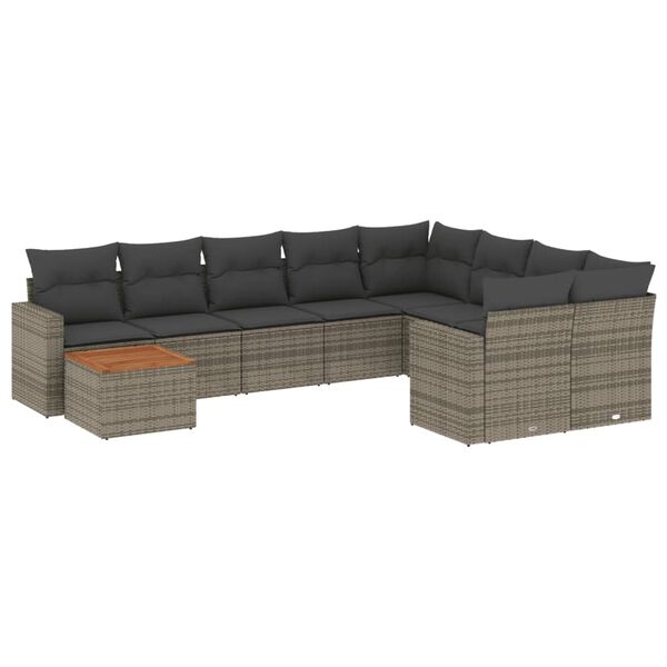 vidaXL 10-delige Loungeset met kussens poly rattan grijs