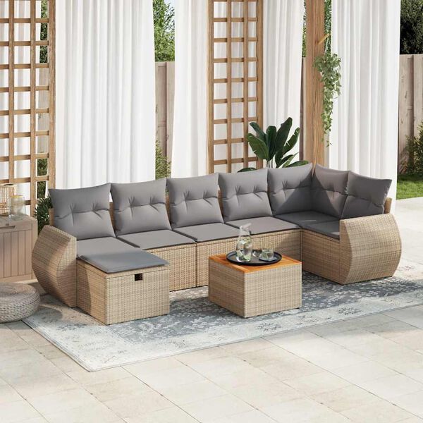vidaXL 8-delige Loungeset met kussens poly rattan beige