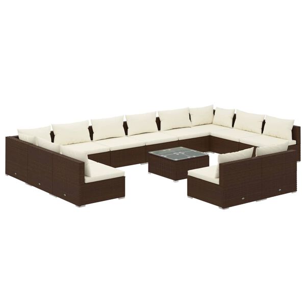 vidaXL 13-delige Loungeset met kussens poly rattan bruin