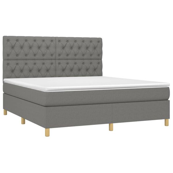 vidaXL Boxspring met matras en LED stof donkergrijs 160x200 cm