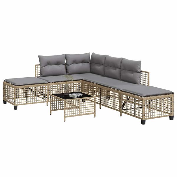 vidaXL 3-delige Loungeset met kussens poly rattan gemengd beige