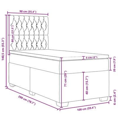 vidaXL Boxspring met matras stof donkergrijs 100x200 cm