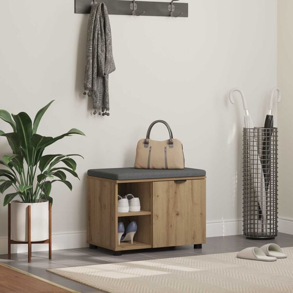 vidaXL Halbank met kussen met plank Artisan Eik 60 x 38 x 46 cm