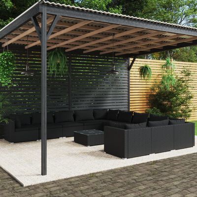 vidaXL 12-delige Loungeset met kussens poly rattan zwart