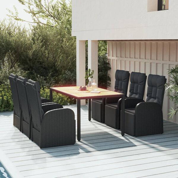 vidaXL 7-delige Tuinset poly rattan en massief acaciahout zwart