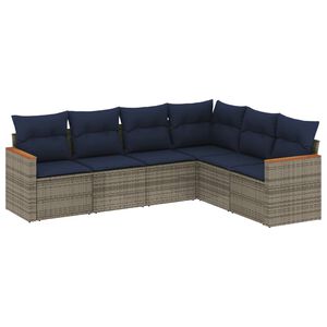 vidaXL 6-delige tuinbankset met kussens, grijs polyrotan