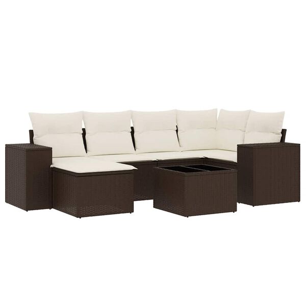 vidaXL 7-delige Loungeset met kussens poly rattan bruin