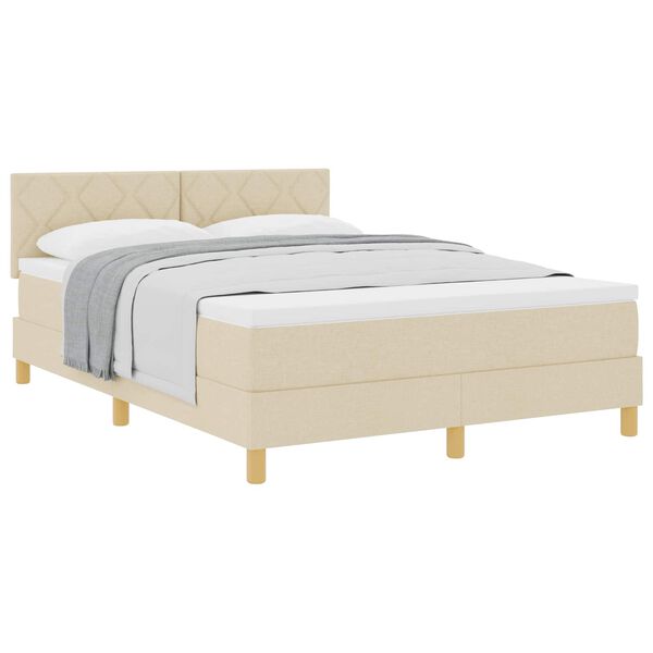 vidaXL Boxspringbed met matras met hoofdeinde Cr&egrave;me 140 x 190 cm Stof