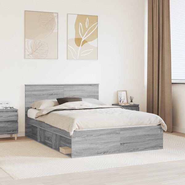 vidaXL Bedframe met hoofdeinde Grijs Sonoma 140 x 190 cm Bewerkt hout