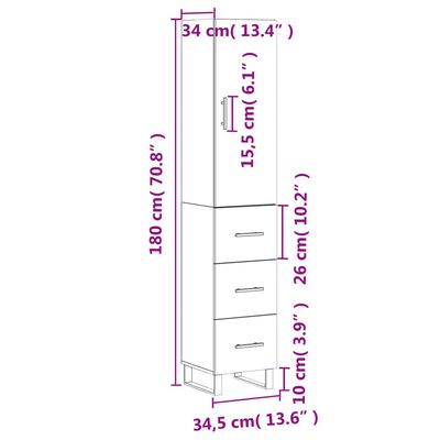 vidaXL Hoge kast 34,5x34x180 cm bewerkt hout gerookt eikenkleurig