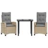 vidaXL 3-delige Tuinset met kussens poly rattan gemengd beige