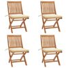 vidaXL Tuinstoelen 4 st inklapbaar met kussens massief teakhout