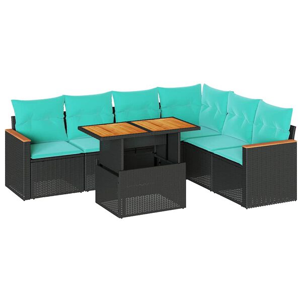 vidaXL 7-delige Loungeset met kussens poly rattan zwart