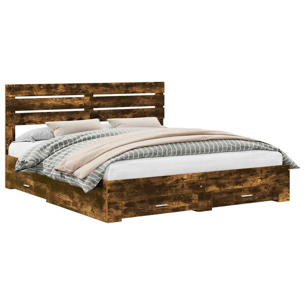 vidaXL Bedframe met lade met hoofdeinde met opslag Bewerkt hout