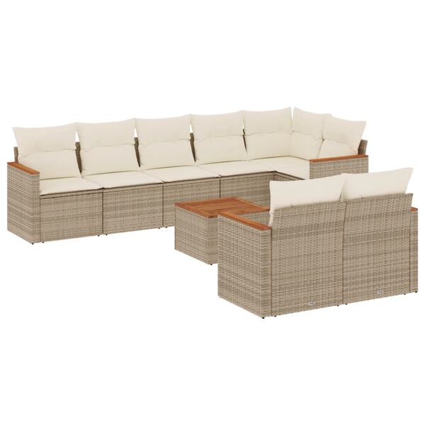 vidaXL 9-delige Loungeset met kussens poly rattan beige