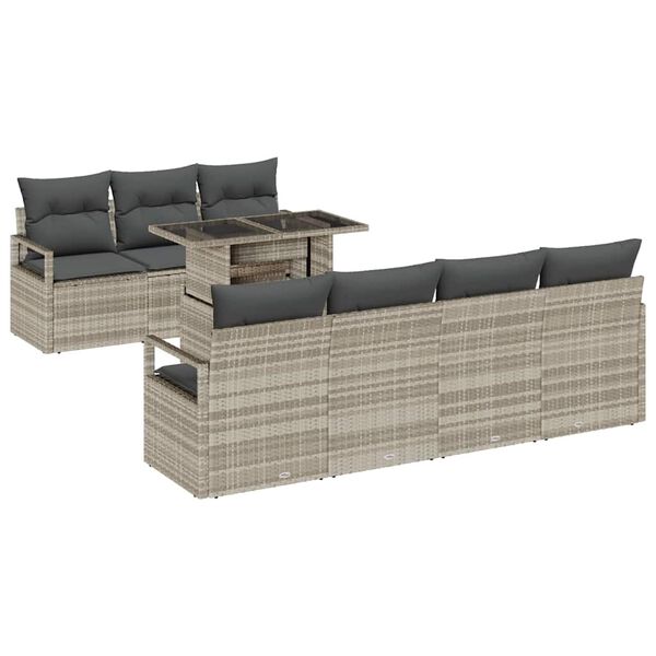 vidaXL Tuin Sofa Set met kussen met opslag 8 pcs Lichtgrijs Poly riet