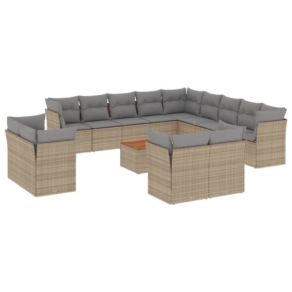 vidaXL 14-delige Loungeset met kussens poly rattan gemengd beige