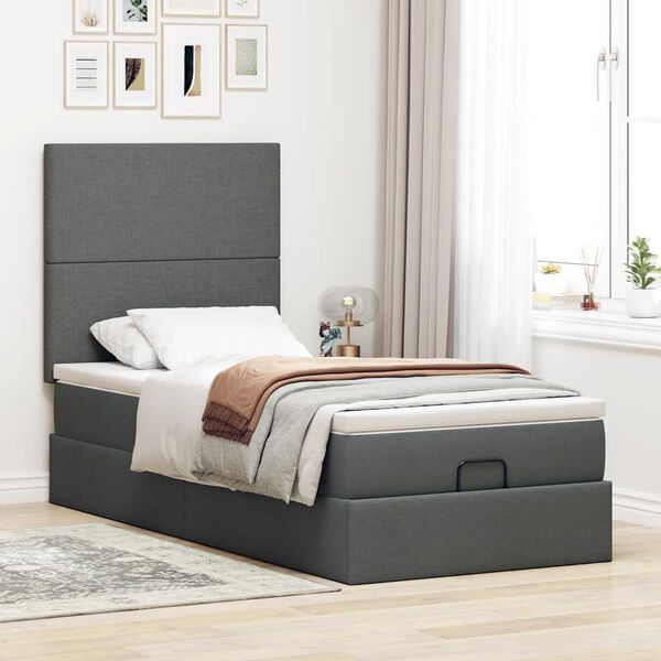 vidaXL Ottoman bed met matras 90x190cm stof donkergrijs