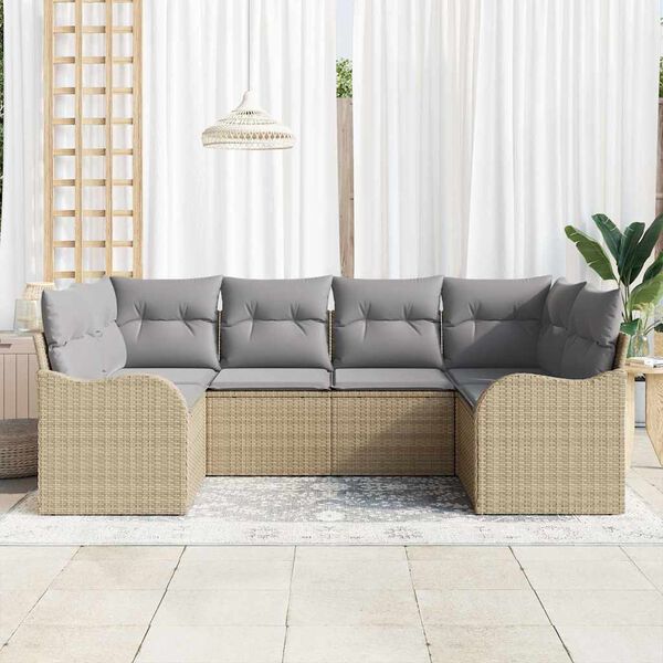 vidaXL Tuin Sofa Set met kussen 6 pcs beige en lichtgrijs Poly riet