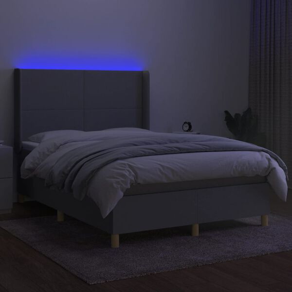vidaXL Boxspring met matras en LED stof lichtgrijs 140x190 cm