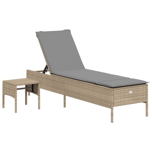 vidaXL Ligbed met tafel en kussen poly rattan beige