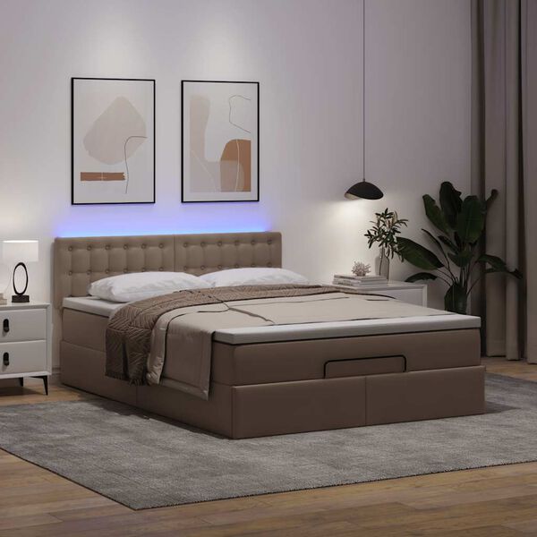 vidaXL Bed poef met matrassen en LED's 140x200cm kunstleer