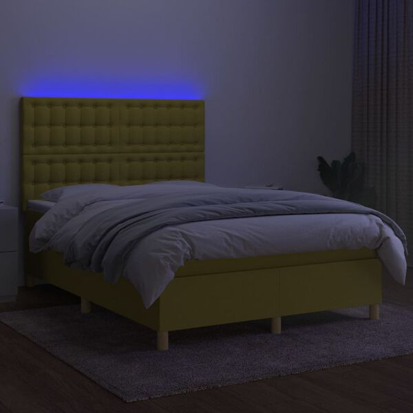 vidaXL Boxspring met matras en LED stof groen 140x190 cm