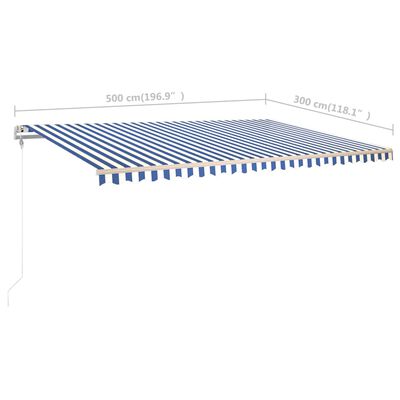 vidaXL Luifel handmatig uittrekbaar met palen 5x3 m blauw en wit